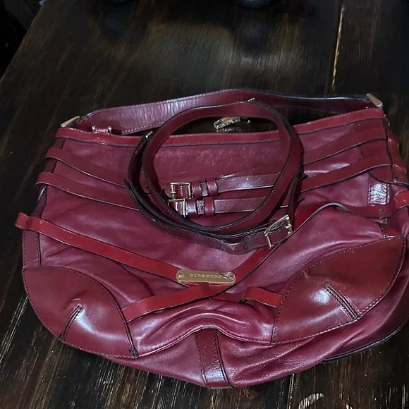 Burberry Deep Red Leather Shoulder Bag - Picture 6 of 16